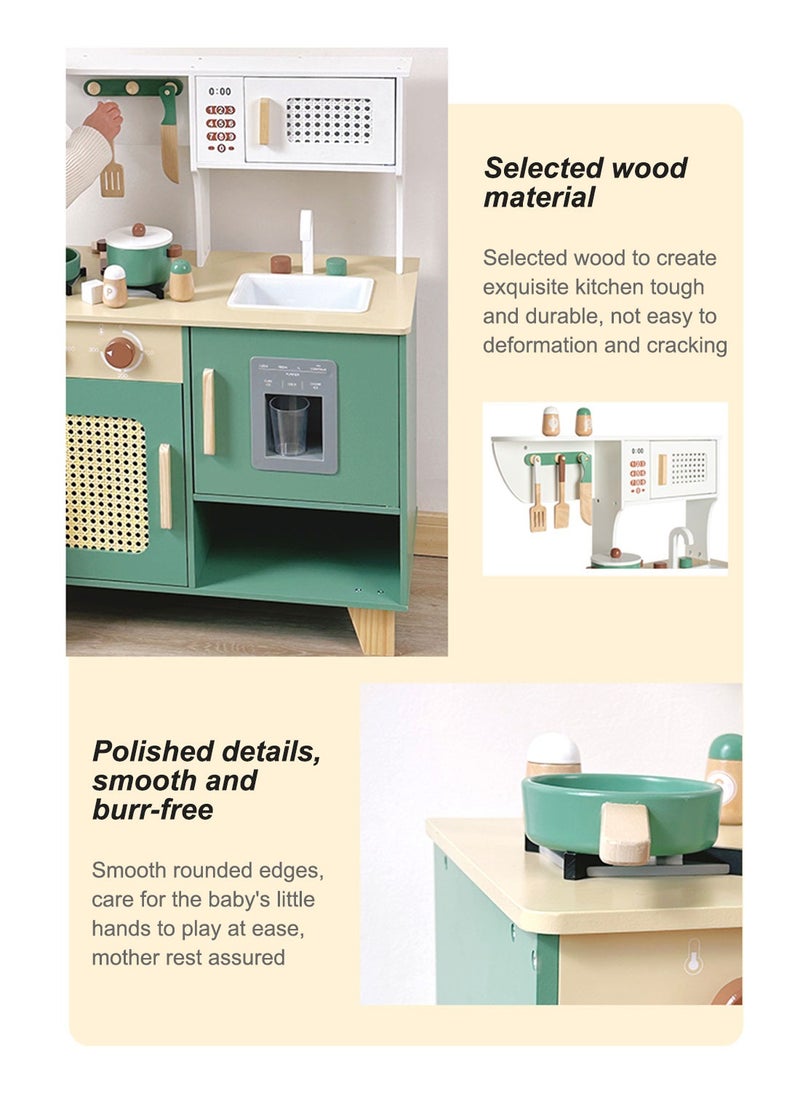 MaBaby Baby Wooden Play House Sound and Light Children Cooking Simulation Simulation Refrigerator Kitchenware  - Image 4