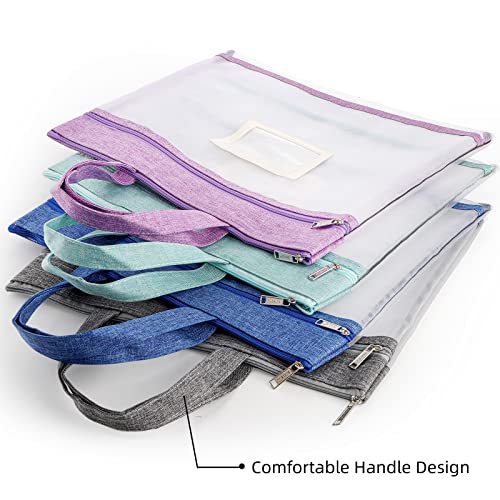 AVLA 4 Pack Student Book Pouches, A4 Mesh Zipper Bag with Handle, File Document Puzzle Bag with Name Card Pocket for Organizing Storage Board Games, School Office Appliances, Convenient to Carry - Image 5