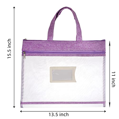 AVLA 4 Pack Student Book Pouches, A4 Mesh Zipper Bag with Handle, File Document Puzzle Bag with Name Card Pocket for Organizing Storage Board Games, School Office Appliances, Convenient to Carry - Image 2