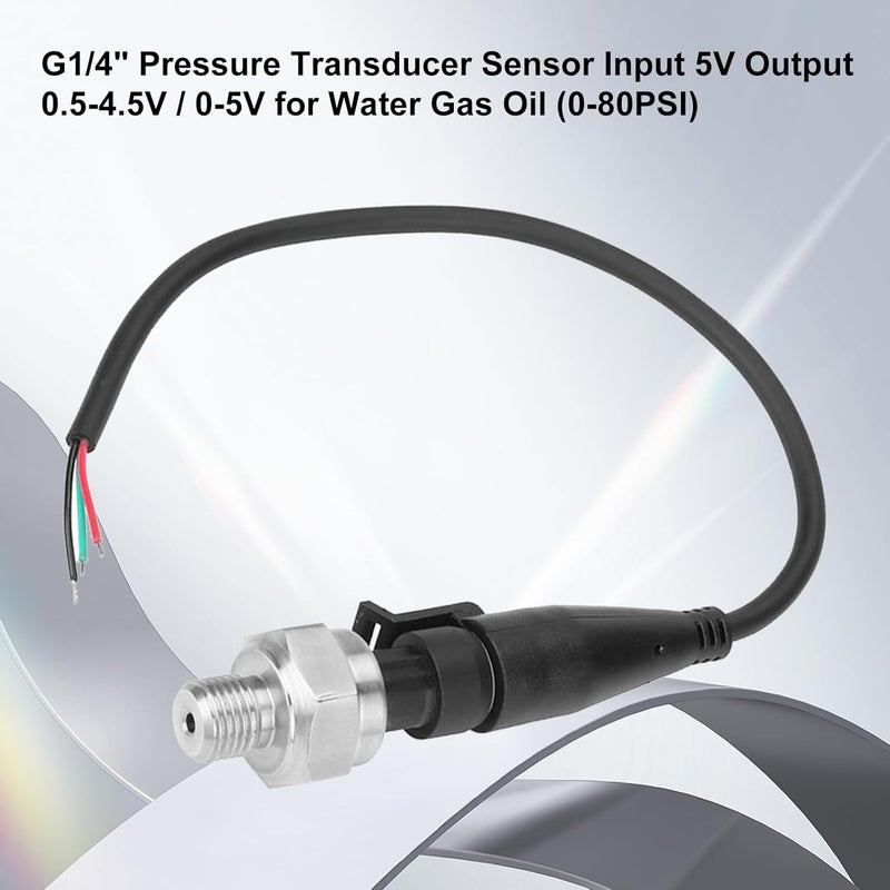 Wal front حساس ضغط G1/4 محول ضغط حساس مقياس ضغط مدخل 5V مخرج 0.5-4.5V / 0-5V مرسل ضغط للماء والغاز والزيت (0-80PSI) - Image 2