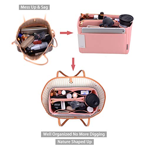 ZTUJO Purse Organizer, Felt Bag Organizer Purse Organizer Insert For Speedy, Neverfull, Graceful, Neverfull,Tote, Handbag,Shaper (Medium, Brush Pink) - Image 5
