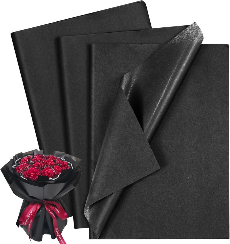Naler 60 Sheets Black Tissue Paper Black Gift Wrapping Tissue Paper Bulk for Art Craft Flower Pom Pom Wedding Birthday Valentine's Day Decoration, 14x20 Inch - Image 1