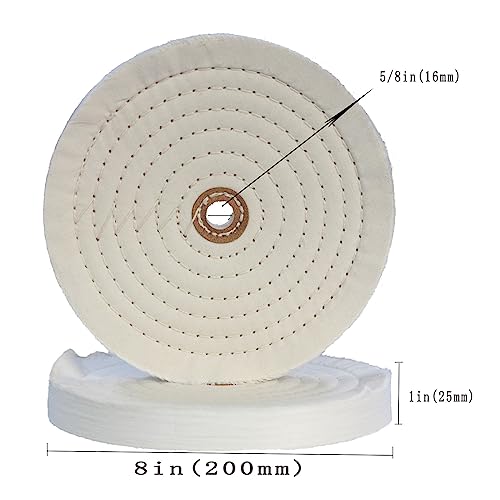 JUNLIXN 2 Pcs Extra Thick 8 Inch Cotton Buffing Wheel, 70 Ply Cloth 5/8 Inch Arbor Hole Abrasive Polishing Wheel for Bench Grinder(White) - Image 3