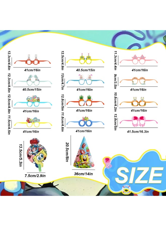 ILovhaprty 36pcs SpongeBob SquarePants Party Favors Set – 12 pongeBob Paper Eyeglasses + 12 Blowouts + 12 Birthday Hats, Bikini Bottom Party Costume Accessories for Kids Birthday, Photo Booth Props, Classroom Events & Themed Celebrations - Image 2