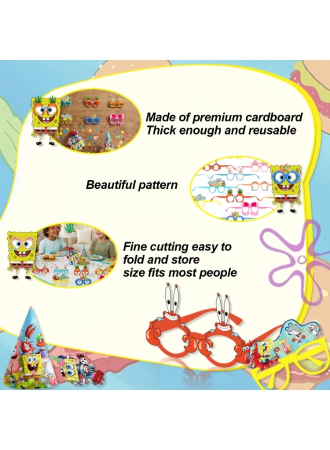 ILovhaprty 36pcs SpongeBob SquarePants Party Favors Set – 12 pongeBob Paper Eyeglasses + 12 Blowouts + 12 Birthday Hats, Bikini Bottom Party Costume Accessories for Kids Birthday, Photo Booth Props, Classroom Events & Themed Celebrations - Image 4