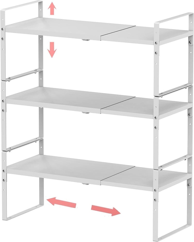 Jojocross Expandable Stackable Spice Rack Cabinet Shelf Organizer in Cabinets Shelves Kitchen Cupboard Organization Stack up Racks Pantry Countertop Storage LargeWhite 3 packs