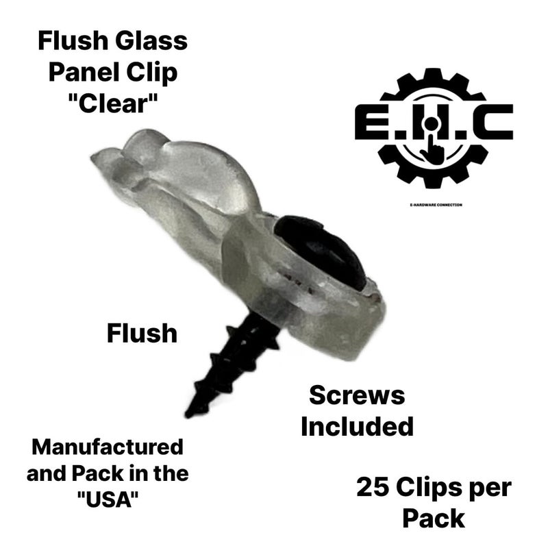 EHC Glass Cabinet Panel Retainer Clips with Screws 25 Clips (Choose Your Offset and Color) by E.H.C. (Clear, 0/0 Flush) - Image 2