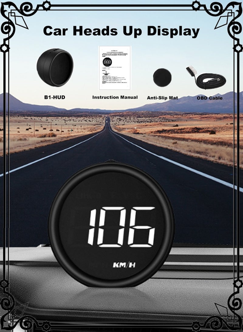 Car Heads Up Display with Fatigue Driving Reminder and Compass，Universal Car HUD Head Up Display Speedometer with Speed, Overspeed Warning, Mileage Measurement for All Vehicle - Image 1