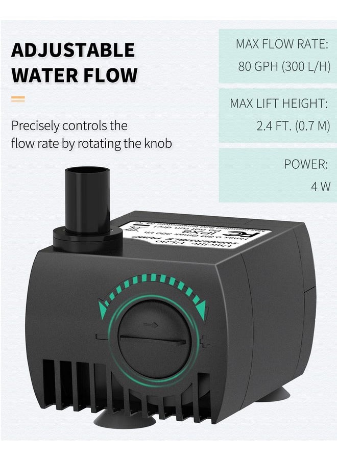 Uniclife Uniclife 80 GPH Submersible Water Pump 4W 2.4ft High Lift Quiet Pump for Fountain Aquarium Fish Tank  - Image 2