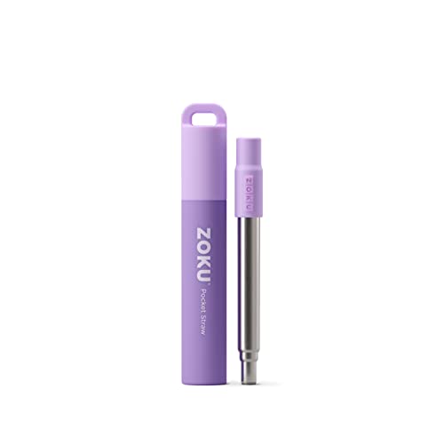 ZOKU ZOKU Reusable Metal Straw with Case for Travel Purple  Collapsible Stainless Steel Drinking Straw with Silicone Tip and Cleaner Brush Ideal for Key Chains Pockets Purses