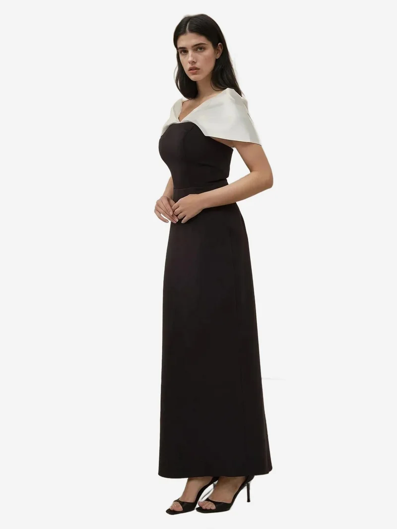 HICCUP Color Block Maxi Dress with Heart Collar