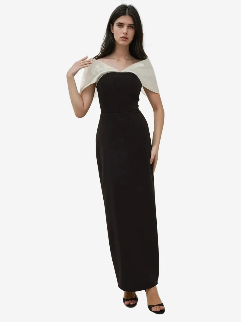 HICCUP Color Block Maxi Dress with Heart Collar