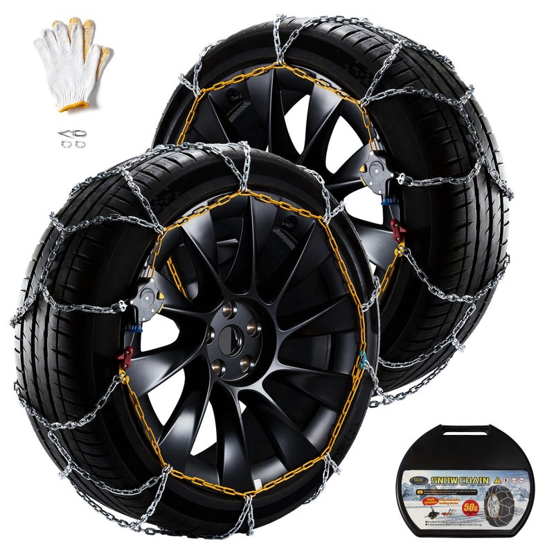DEDC Snow Tire Chains for Car SUV and Light Truck Autotrac Tire Chains Compatible with Tesla Model Y 1 Min Quick Fit Easy Chainsaw Reusable Universal Emergency Traction Chain Set of 2 MS1521