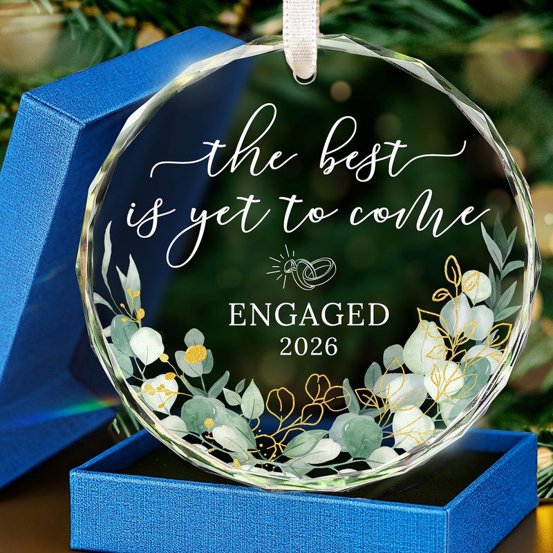 HEXMOZ هدايا الخطوبة للأزواج 2025 - هدية خطوبة للأزواج حديثي الخطوبة، زينة زجاجية نسائية - Image 1