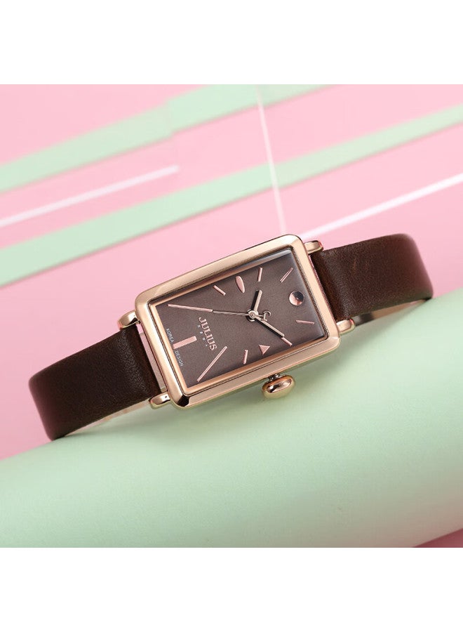 Julius Women's Watch, Gift For Wife On Women's Day, Fashionable Small Square Watch With Leather Strap, Quartz Movement, Water-resistant, Suitable For Students And Ladies - Image 4