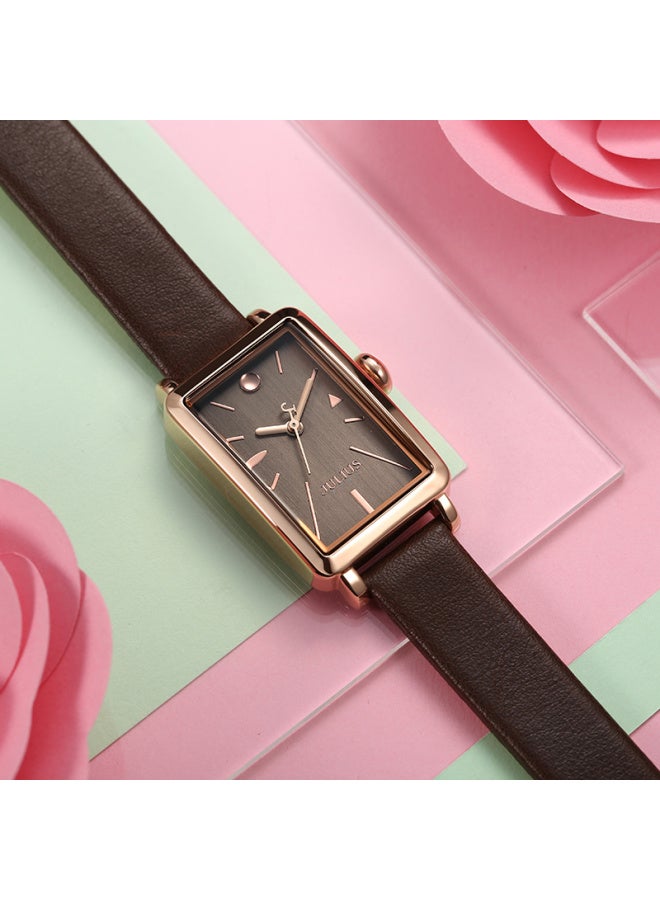 Julius Women's Watch, Gift For Wife On Women's Day, Fashionable Small Square Watch With Leather Strap, Quartz Movement, Water-resistant, Suitable For Students And Ladies - Image 3