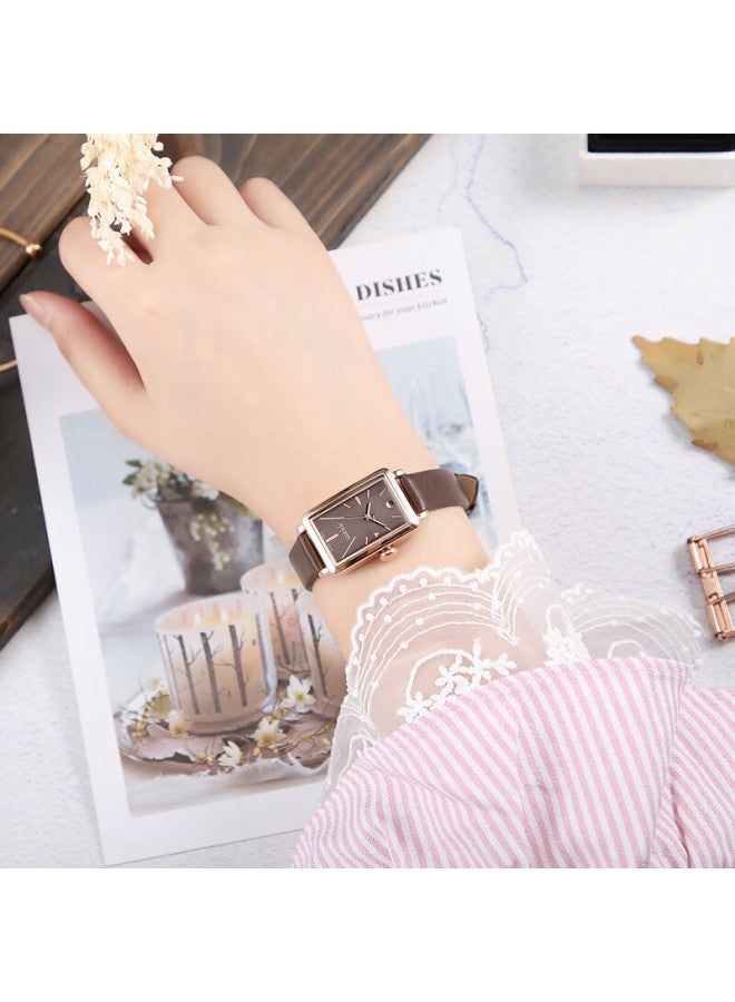 Julius Women's Watch, Gift For Wife On Women's Day, Fashionable Small Square Watch With Leather Strap, Quartz Movement, Water-resistant, Suitable For Students And Ladies - Image 2
