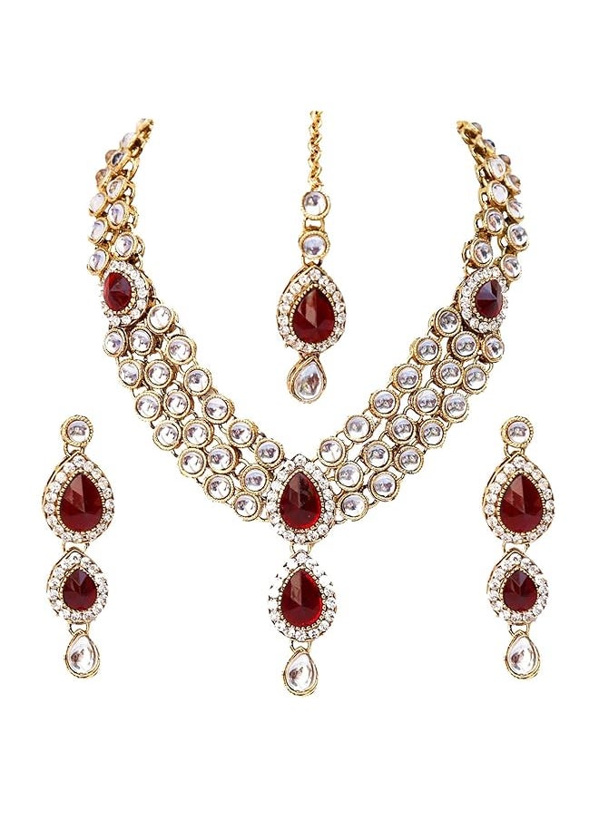 Shining Diva Fashion Latest Stylish 18K Gold Plated Traditional Kundan Necklace Jewelery Set For Women  - Image 1