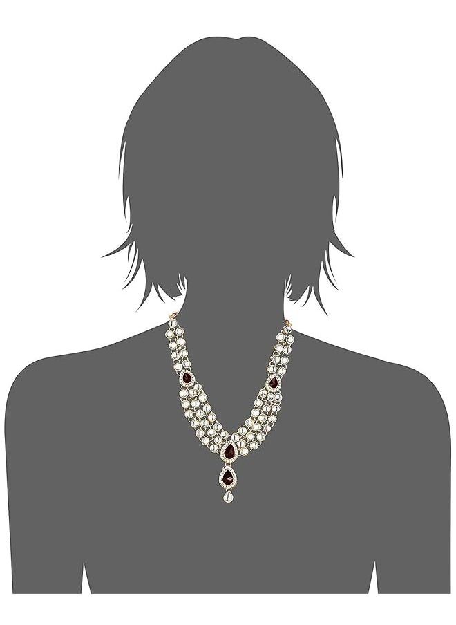 Shining Diva Fashion Latest Stylish 18K Gold Plated Traditional Kundan Necklace Jewelery Set For Women  - Image 3