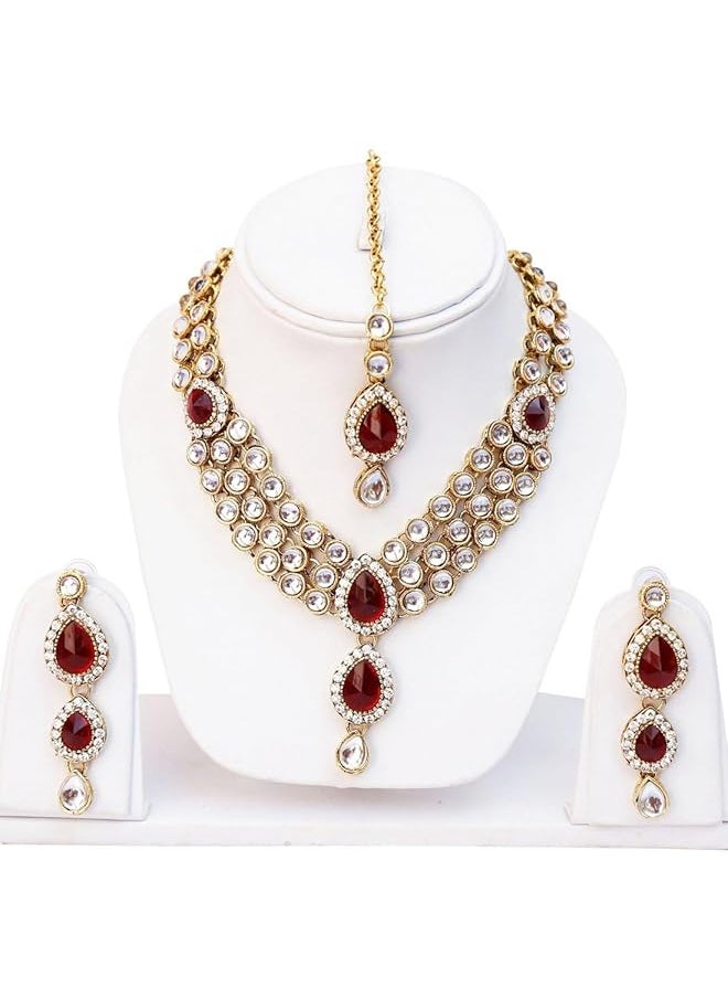 Shining Diva Fashion Latest Stylish 18K Gold Plated Traditional Kundan Necklace Jewelery Set For Women  - Image 2