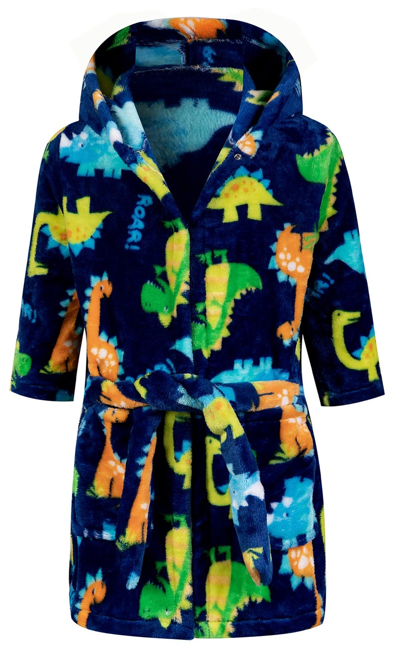 CROOUTN Kids Little Boys Girls Cartoon Hooded Bathrobe Toddler Robe Pajamas Sleepwear ((4-5T),Blue Dinosaur) - Image 1