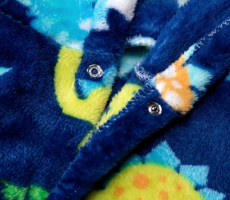 CROOUTN Kids Little Boys Girls Cartoon Hooded Bathrobe Toddler Robe Pajamas Sleepwear ((4-5T),Blue Dinosaur) - Image 4