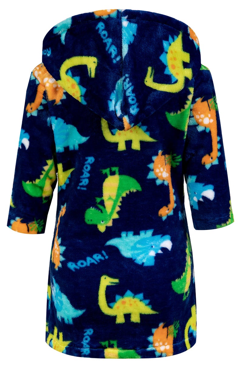 CROOUTN Kids Little Boys Girls Cartoon Hooded Bathrobe Toddler Robe Pajamas Sleepwear ((4-5T),Blue Dinosaur) - Image 2