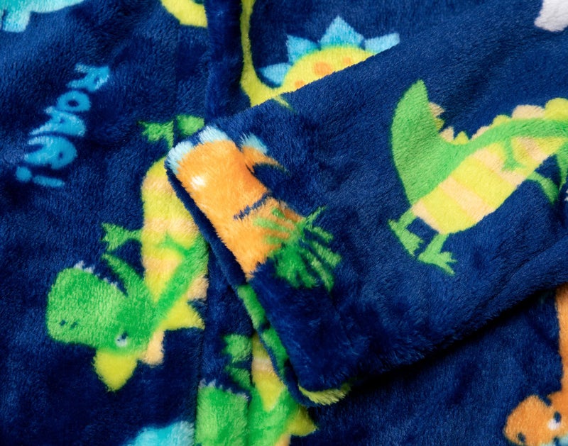CROOUTN Kids Little Boys Girls Cartoon Hooded Bathrobe Toddler Robe Pajamas Sleepwear ((4-5T),Blue Dinosaur) - Image 5