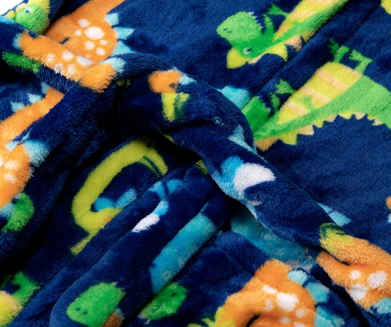 CROOUTN Kids Little Boys Girls Cartoon Hooded Bathrobe Toddler Robe Pajamas Sleepwear ((4-5T),Blue Dinosaur) - Image 3