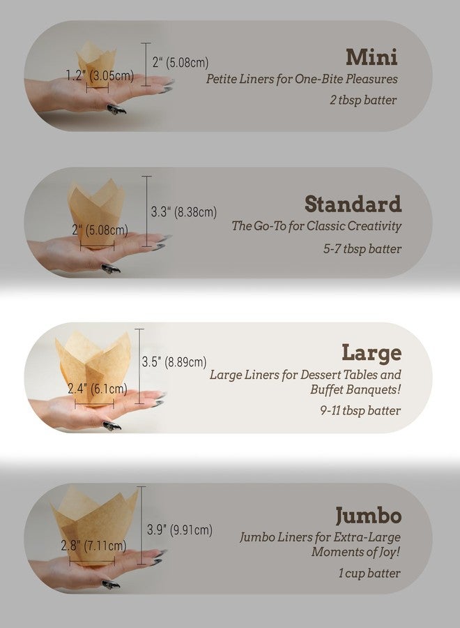 Bake Choice Nordic Paper 100pcs Extra Large Size Natural Tulip Cupcake Liners for Baking, Large Muffin Liners, Cupcake Wrapper for Party, Christmas - Image 2