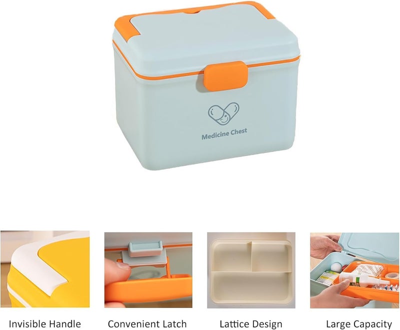 HEBEZON Plastic Rectangular Medicine Box Medical Box First aid Box Multi Purpose Storage Box with Handle Medicine Organizer Storage Box Multicolor - Image 3
