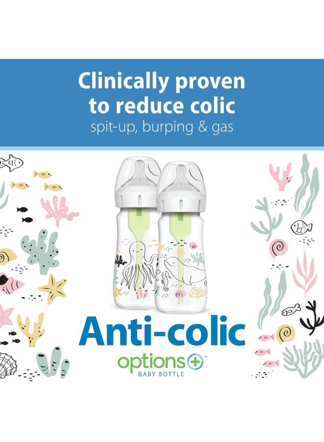 Dr. Brown's Dr. Brown’s Natural Flow Anti-Colic Options+ Wide-Neck Baby Bottle Designer Edition Bottles, Ocean Decos, 9 oz/270 mL, Level 1 Nipple, 2-Pack, 0m+  - Image 2