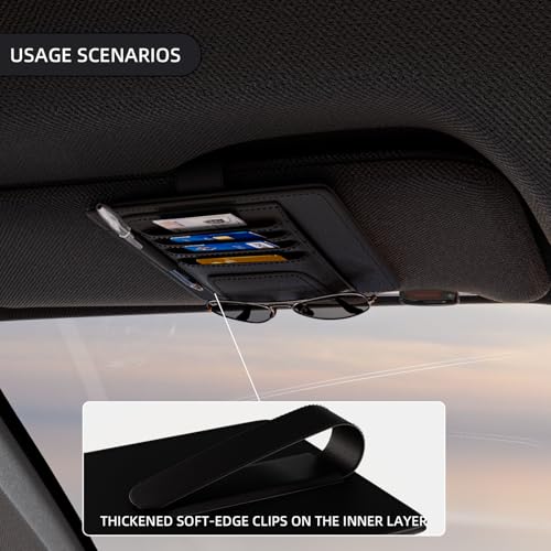 AWinjoy Auto Car Sun Visor Organizer, Multifunctional Auto Interior Accessories Storage Pocket Sun Visor Pouch for Card License Registration Document Pen Key Interior Accessories Pocket Organizer (Black) - Image 2