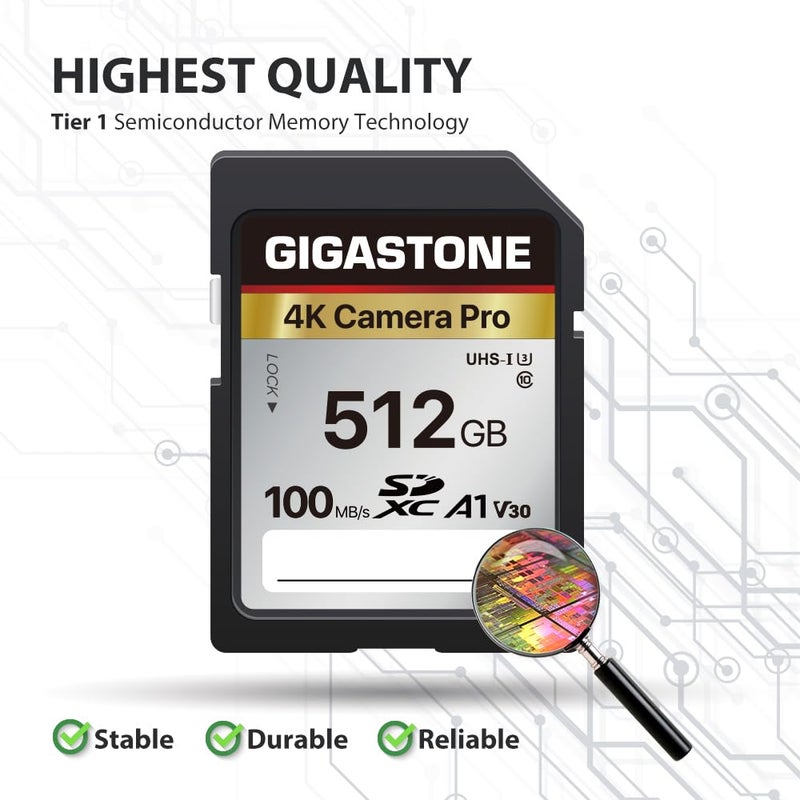Gigastone [5-Yrs Free Data Recovery] GIGASTONE 512GB Memory Card 4K Pro Series Speed Up to 100MB/s Compatible with Canon Nikon Sony Camcorder, A1 V30 UHS-I - Image 4