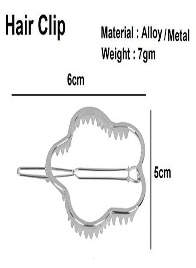 STRIPES® Silver Metal Plain Flower Shape 1PCS Hairpin Hair Clip for Women and Girls - Image 5