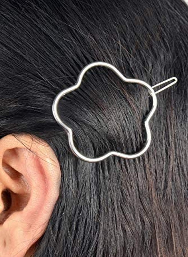 STRIPES® Silver Metal Plain Flower Shape 1PCS Hairpin Hair Clip for Women and Girls - Image 4