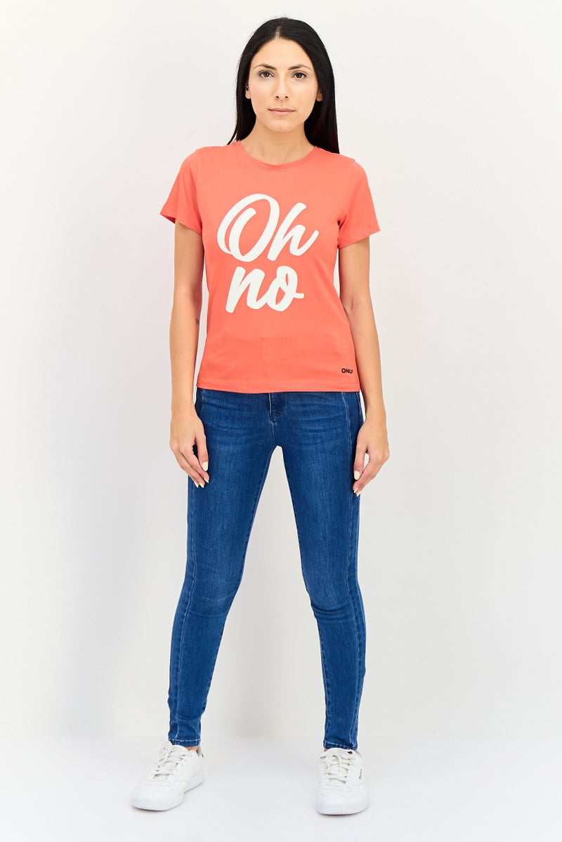 ONLY Women Crew Neck Short Sleeve Graphic Print T-Shirt, Red - Image 2