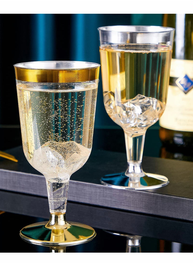 Generic - Elegant Gold Rimmed Plastic Champagne Flutes, 10 Pack 6 Oz Reusable Drink Glasses for Parties Weddings and Birthdays - Image 1