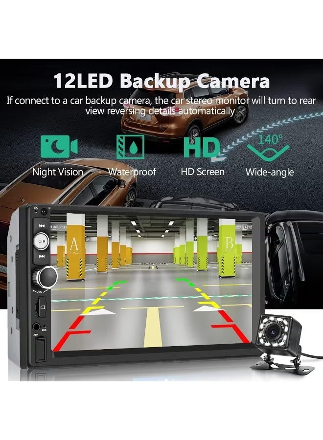 Neutral Double Din Car Stereo with Carplay Android Auto, 7 Inch HD Car Touchscreen with 12 LED Backup Camera, Car Audio Receiver, MP5 Player Support Bluetooth Mirror Link SWC, Car Radio Receiver(64G Card) - Image 2
