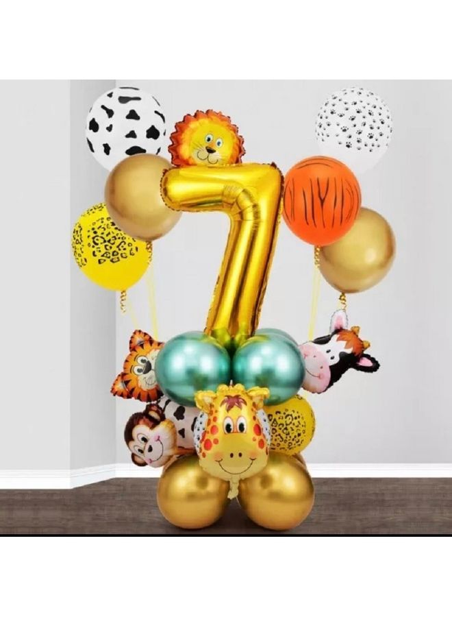 NIBEMINENT 18-Piece Number Seven Jungle Animal Theme Balloon Set - Image 1