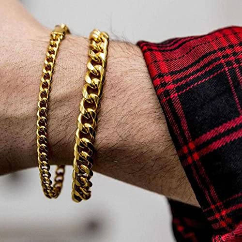 MEMGIFT Men's Bracelet Stainless Steel Gold Plated Men's Cuban Link Chain for Men Womens Bracelets Chain Hip Hop Rapper Jewelry 6mm Width 7.5 Inch - Image 2
