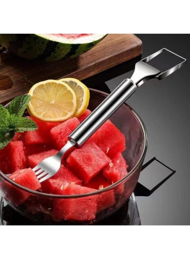 قطاعة وشوكة البطيخ من الفولاذ المقاوم للصدأ 2 في 1 - قطاعة مزدوجة الرأس لسهولة المكعبات، مثالية للحفلات المنزلية - Image 5