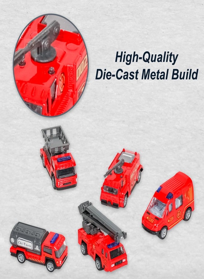 PN AVAN Die Cast Metal Pull Back Toy Vehicles Set, 1:64 Scale, 5 Pieces, Engineering Construction Vehicles Collection (Fire Engine Vehicle) - Image 2