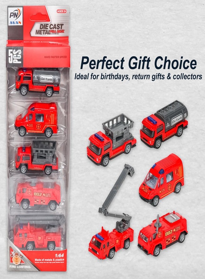 PN AVAN Die Cast Metal Pull Back Toy Vehicles Set, 1:64 Scale, 5 Pieces, Engineering Construction Vehicles Collection (Fire Engine Vehicle) - Image 5