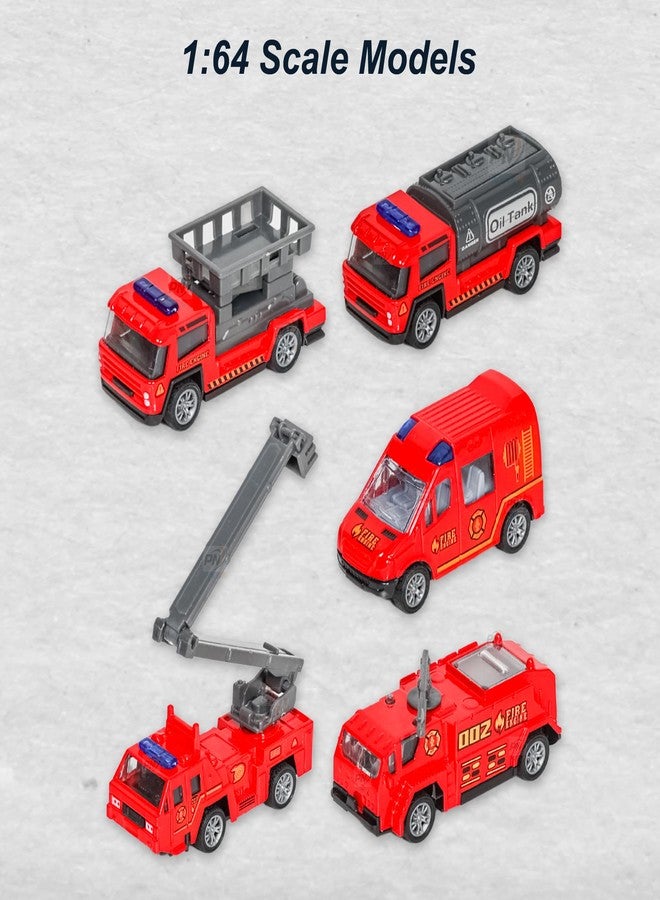 PN AVAN Die Cast Metal Pull Back Toy Vehicles Set, 1:64 Scale, 5 Pieces, Engineering Construction Vehicles Collection (Fire Engine Vehicle) - Image 4