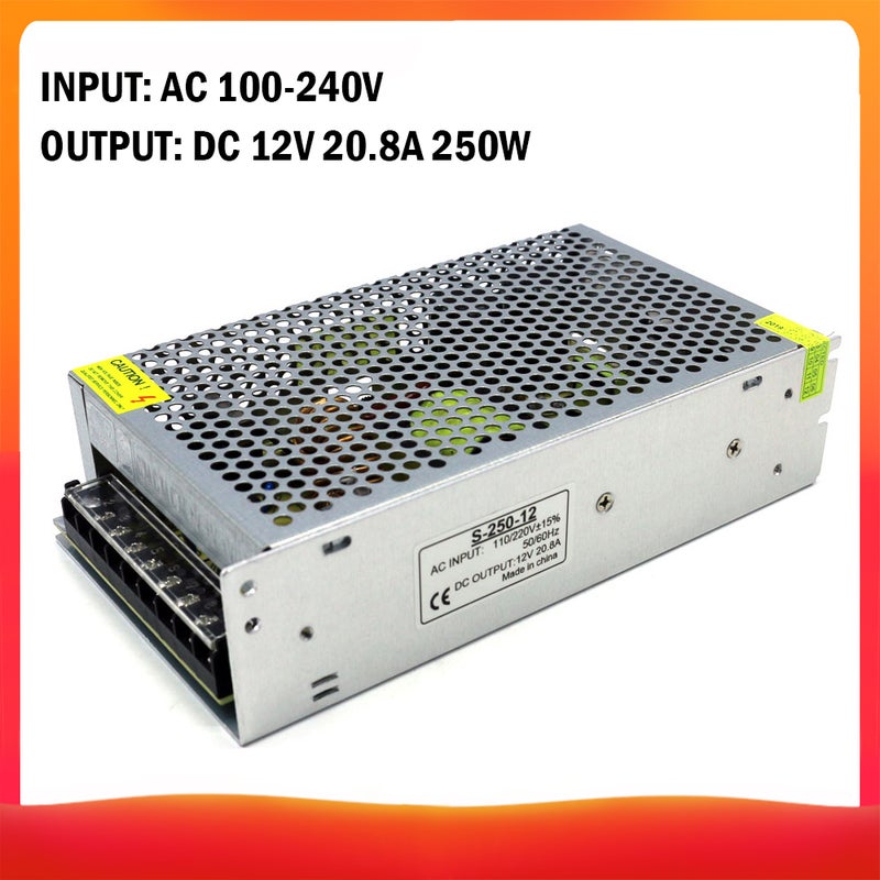 محول جهد مقنن من AC 100-240 فولت إلى DC 12 فولت 20.8 أمبير 250 واط، محول طاقة متغير التبديل ومحول موصل لأضواء شرائط الكاميرات وأجهزة الكمبيوتر والمشاريع والأجهزة الراديوية - Image 1