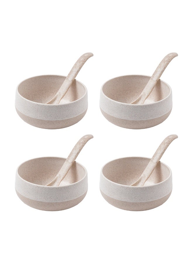 FRENVI Earth-Friendly Soup Bowls with Spoons, 250 ml, Made with Bamboo Fibers & Rice Husk, Microwave Safe Bowls for Kitchen, Serving Bowl Set (Sand Castle White, Pack of 4) - Image 1