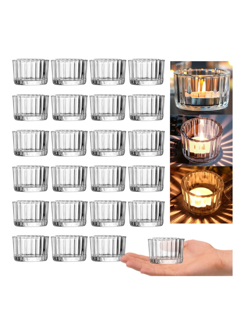 SYOSI طقم حامل شموع تيل شفافة عدد 24، حوامل شموع تيل زجاجية شفافة لحفل الزفاف، حامل شموع تيل بكميات كبيرة لزخرفة وسط الطاولة لعيد الشكر واحتفالات عيد الميلاد (2 × 1.4، شفاف) - Image 1