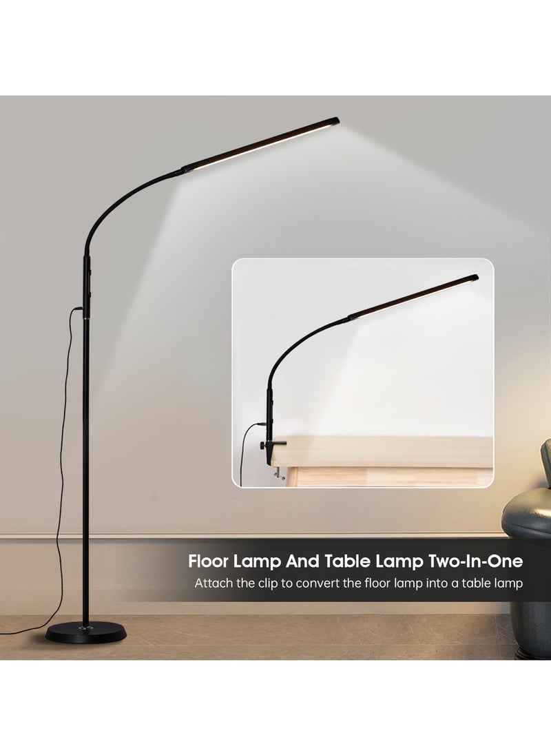 Floor Lamp Convertible Table Desk Light, Stepless Dimming& Color Adjustable Dual-purpose Light, Touch Control Stand Light 360Â° Rotatable Gooseneck Reading Architect Task Lamps for Home Office Black 25x25x160 cm
