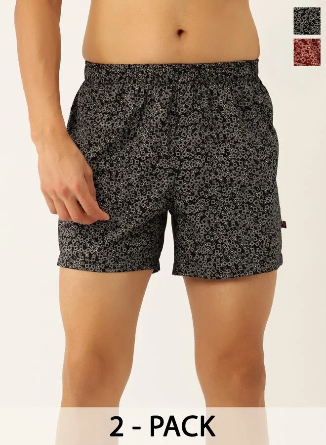 جون بلاير حزمة من 2 - بوكسرات بطبعة هندسية - قطن 100%